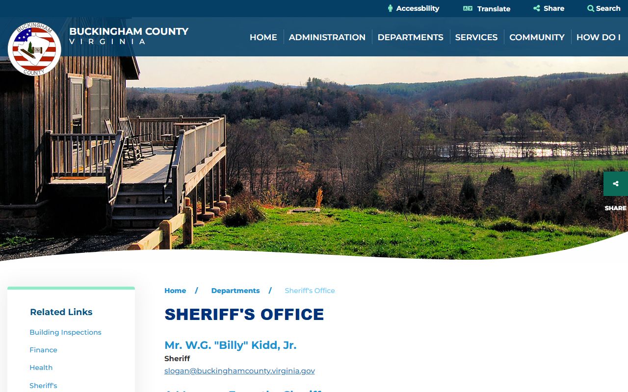 Buckingham County Sheriff's Office page for inmate population records